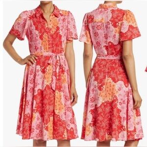 Nanette Lepore Floral Paisley Vivid Coral Midi Dress Size 4 NWT
